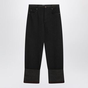 LOEWE Men's Wide-Leg Denim Trousers with Cuffed Hem Men BLACK Pants